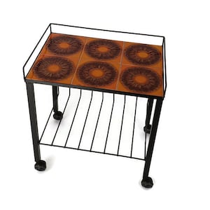 Stolik barowy Vintage Side Table z ceramicznymi pomarańczowymi płytkami z kutego żelaza
