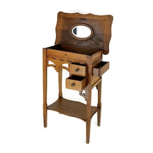 Exquisite Desk table Sewing Quilting Box Wood Antique Two tier Art Nouveau Gorgeous