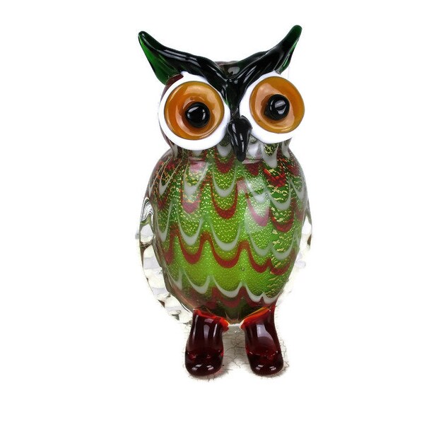 Colorful Owl Figurine Murano Signed Barbini Exotic Art glass HTF Collector