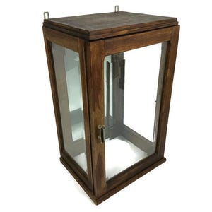 antique display cabinet wood beveled glass art deco stylish