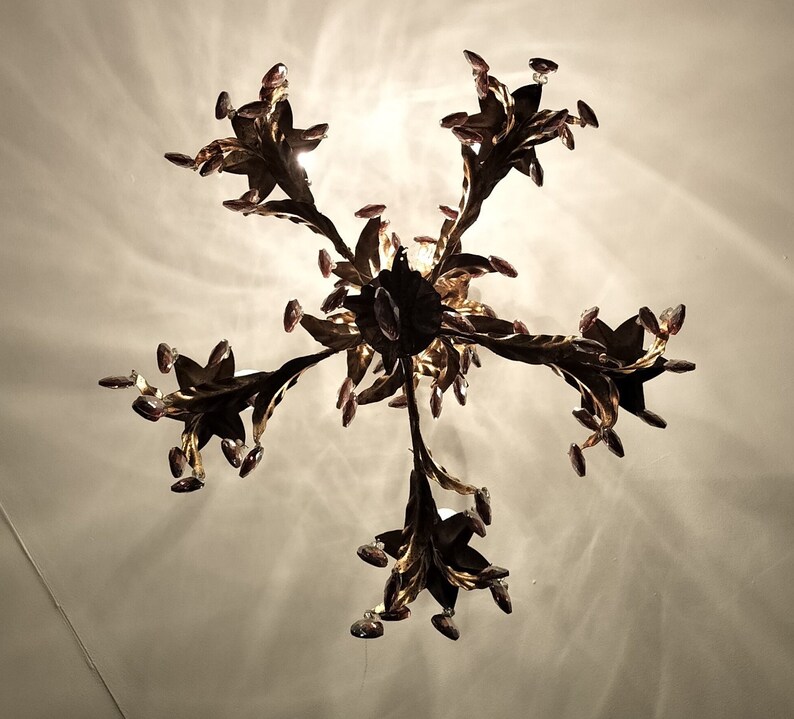 Gold Gilded Florentine Italian Hollywood Regency Chandelier Ambered ...