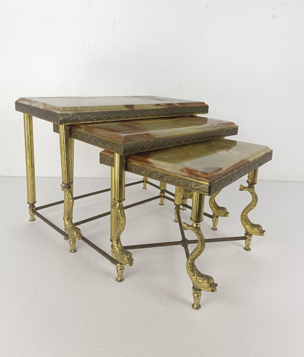 Tables That Stack Set of 3 Nesting Stacking Tables Hollywood Regency Ornate Brass Fish ...