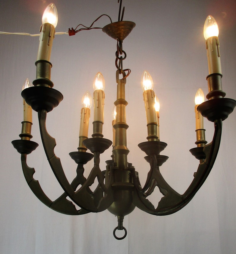 Large Brass Castle Neo Gothic Chandelier 10 lights 10 arms ...