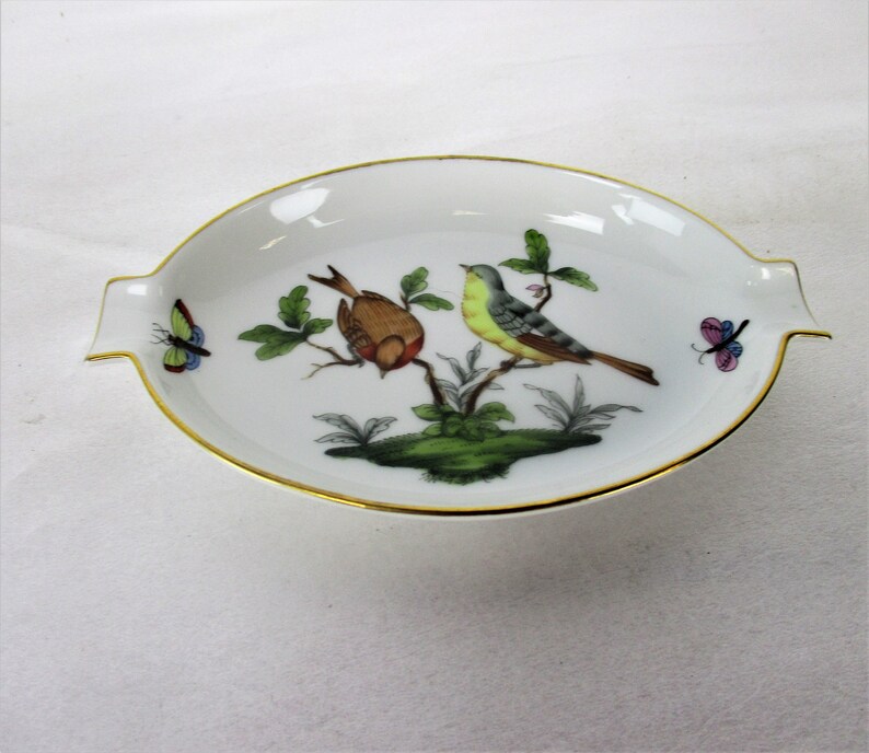 Herend Ashtray Birds Butterflies Herend Hungary Rotschild Beautiful Marked