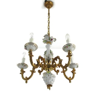 Capodimonte-Style Chandelier 6 arm Italian Porcelain Gorgeous Porcelain Flowers