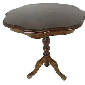 Italian Hand Carved Wood Coffee Wine Side Table Inlay Marquetry Tripod Pedestal