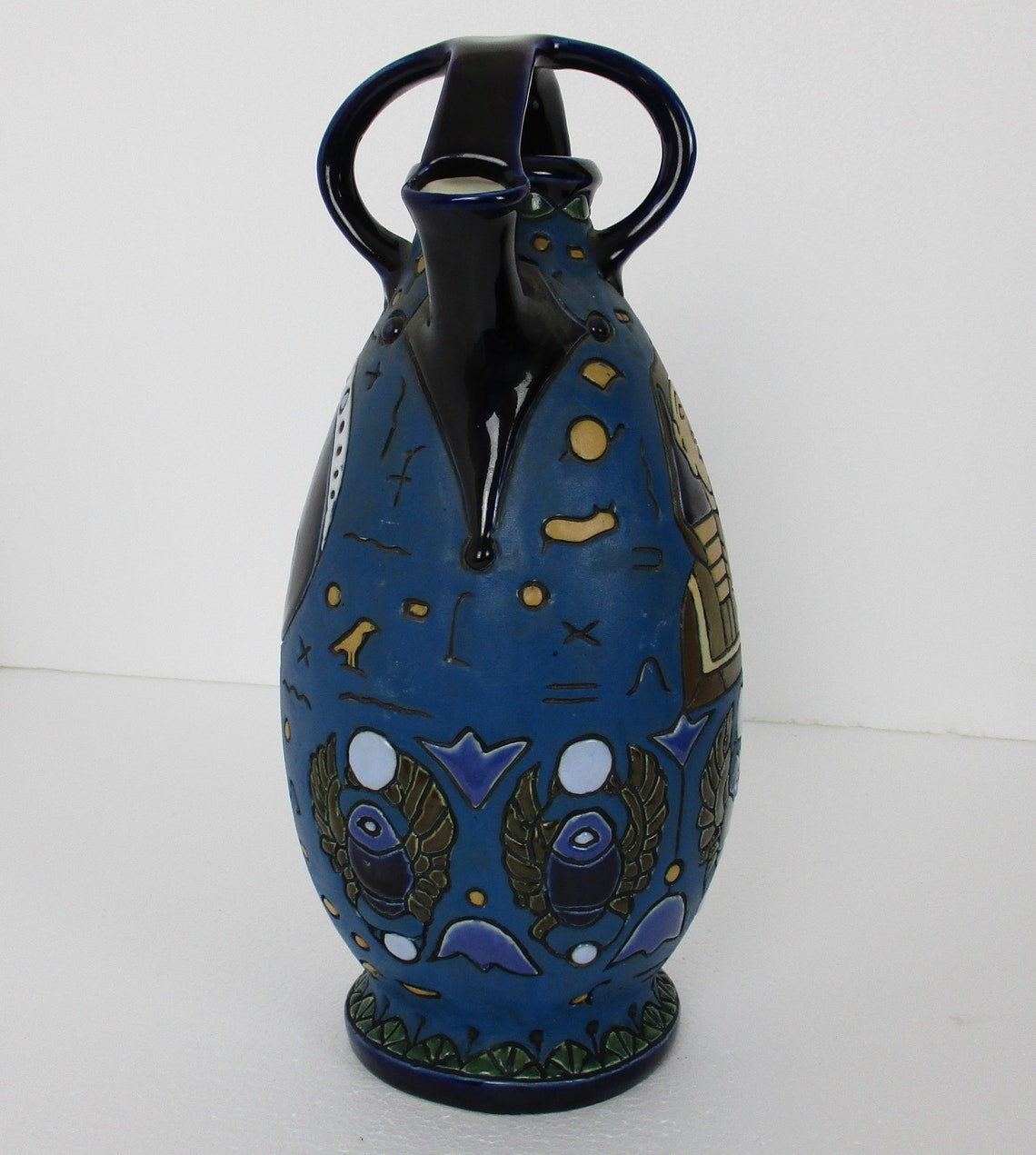 Vase Amphora Czechoslovakia Art Deco Enameled Ceramic Egyptian Etsy