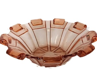 Art Deco Kom Schotel Middelpunt Mandkunst Glas roze Antiek Decoratief Tsjechië