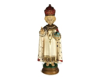 Large Statue Infant of Prague Infant Jesus Santo Nino Plaster hand Painted Chapel Collector