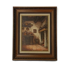 Oil Painting on Canvas Signed Framed Wood Interior Barn House Gorgeous