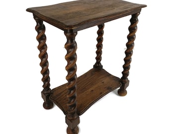 Barley Twist Wooden Side Table Desk Two Tier Barn Country Style Mid Century English regency style