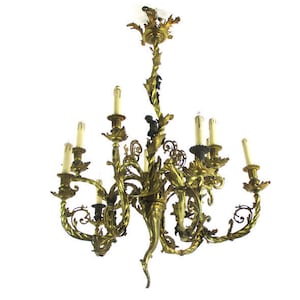 Rococo Chandelier 10Lights Bronze Doré Gilded Ornate Impressive Putti 19th C