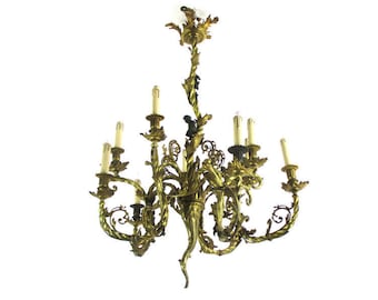 Rococo Chandelier 10Lights Bronze Doré Gilded Ornate Impressive Putti 19th C