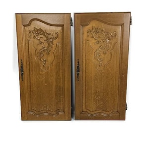couple Antique Hand Carved Wooden Door Panels Reclaimed Architectural Salvaged