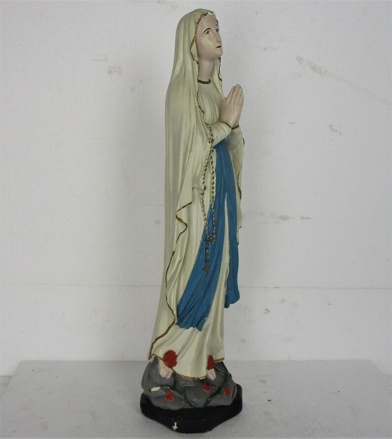 Vintage French Virgin Mary Madonna Our Lady of Lourdes Plaster Statue ...