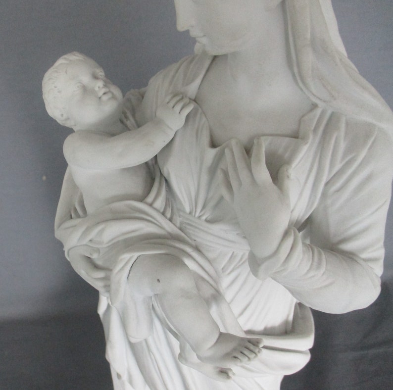 Large French Antique 1900 Bisque Statue Virgin Mary Our Lady Infant ...