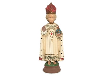 XL Statue Infant of Prague Infant Jesus Santo Nino Plaster hand Painted  Antique Collector