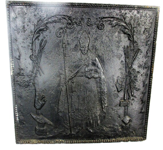 Antique Cast Iron Fire Plate Back Religious St Eligius Elooi Etsy