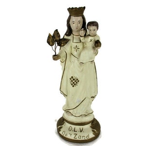 Estátua Nossa Senhora de &#39;t zand Roermond Virgem Maria Menino Jesus Coletor HTF Gesso 13,18&quot;