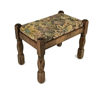 Vintage Footstool Ottoman Foot Rest funky  Retro Mid Century Modern  tapestry fabric