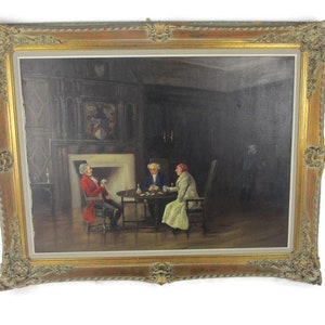 Ölgemälde auf Leinwand Wunderschöner Holzrahmen Exquisite XL Victorian Gentlemen beim Kartenspiel