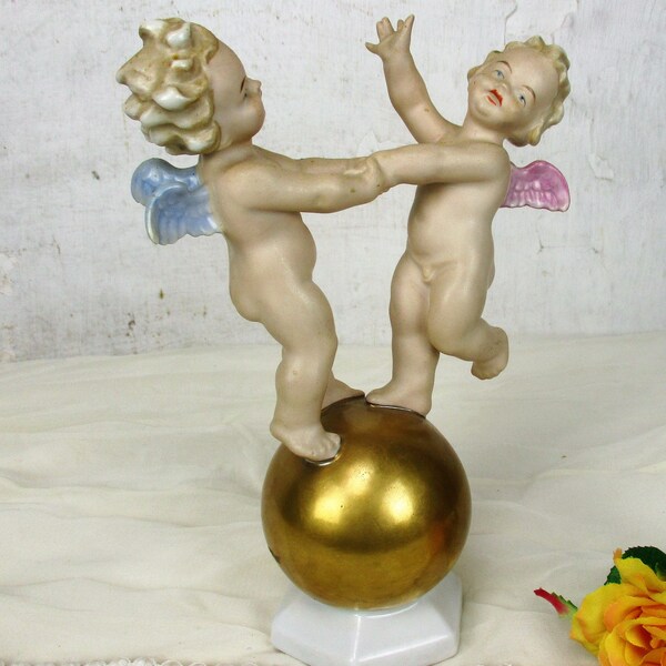 Two Dancing Angels Putti Statue Figurine Grafenthal Germany Porcelain Marked