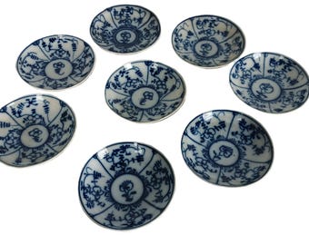 8 piatti antichi da colazione Royal Tettau Copenhagen blu e bianchi (anni '20)