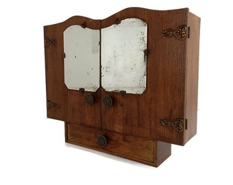 Gabinete de medicina antiguo Art Déco, puertas dobles, gabinete de afeitado de baño de madera de boticario