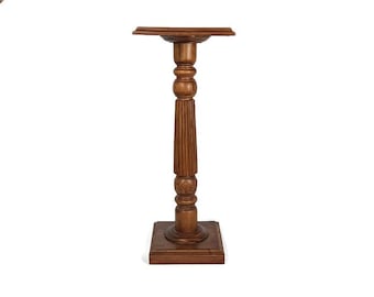 wooden Pillar Pedestal Display Side Occasional Table Bonsai Plant Stand Ornate Vintage