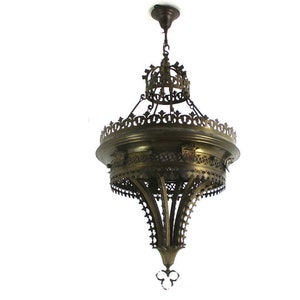 Gothic Ornate Brass Bronze 1 Light Chandelier Revival Empire Antique WOW