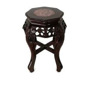 Carved Wood Rosewood Chinese Marble Top Hall Console Bonsai Table Pedestal Tabouret Beautiful