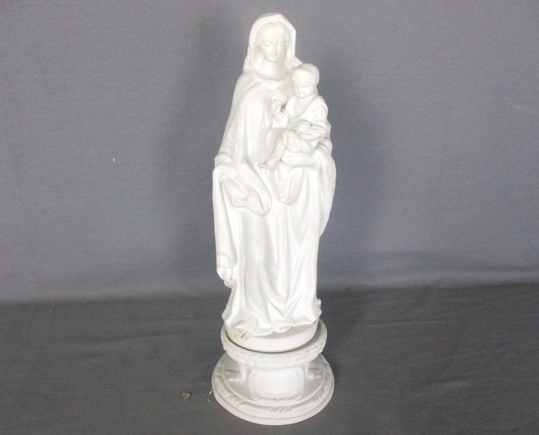 Antique 1900 Bisque Statue Virgin Mary Our Lady Madonna Infant Jesus ...