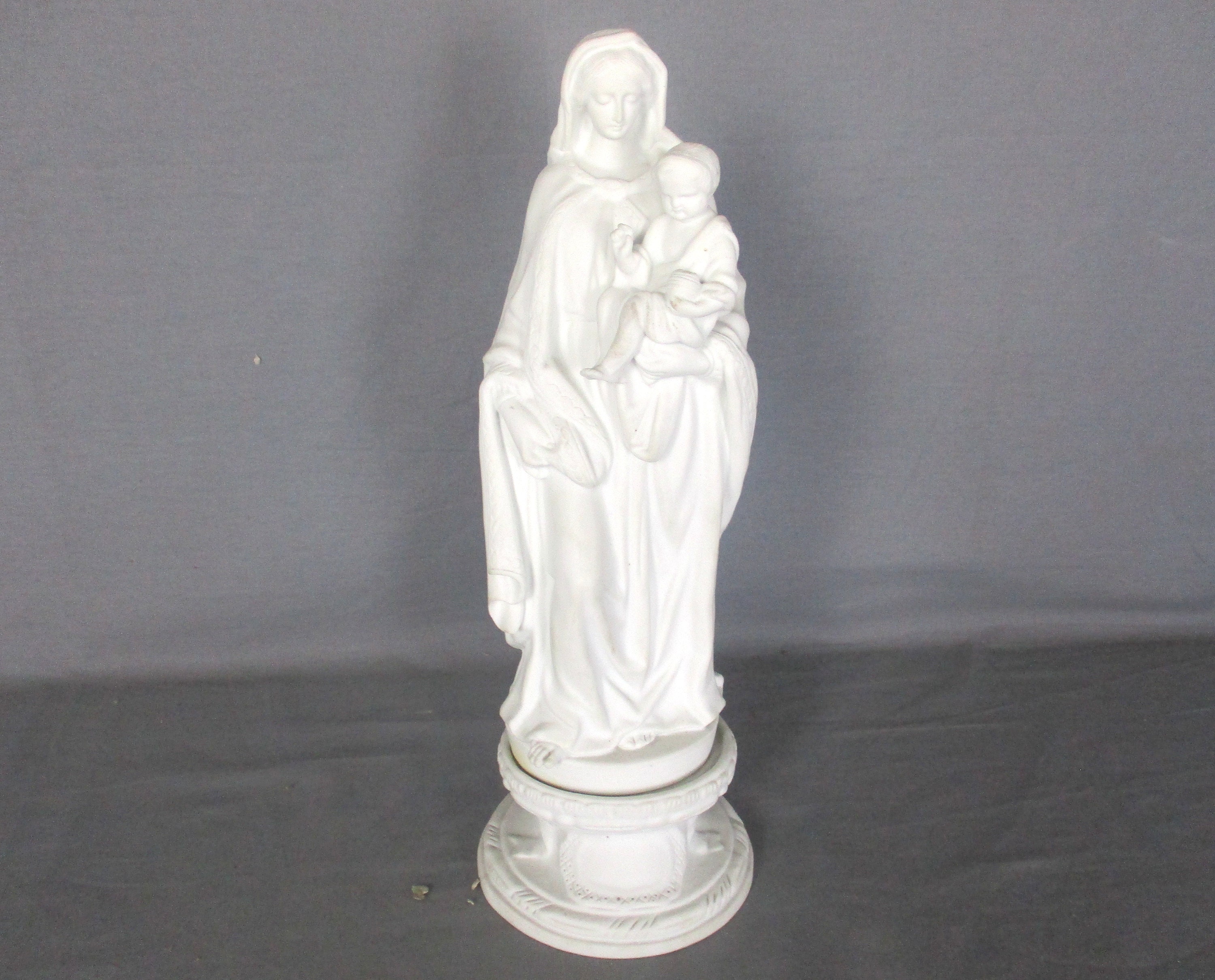 Antique 1900 Bisque Statue Virgin Mary Our Lady Madonna Infant Jesus ...