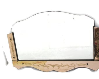 Art Nouveau Mirror Pink Edges Flowers Venetian Ornate Art Deco Beveled glass Vanity Dresser Hallway