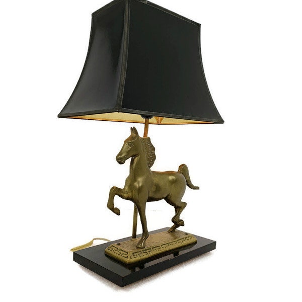 Lampe de bureau de style Maison Charles en laiton, cheval, vintage, magnifique