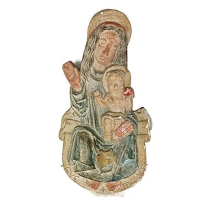 vintage wall hanging plaque plaster Religious Virgin Mary Madonna with Infant Jesus Signed