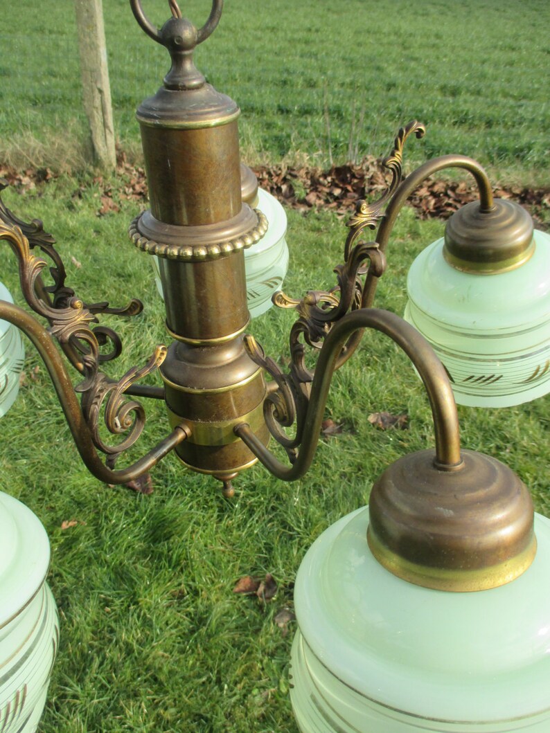 Deco Art Kronleuchter Grün Messing Ligh Glas Farben Vintage