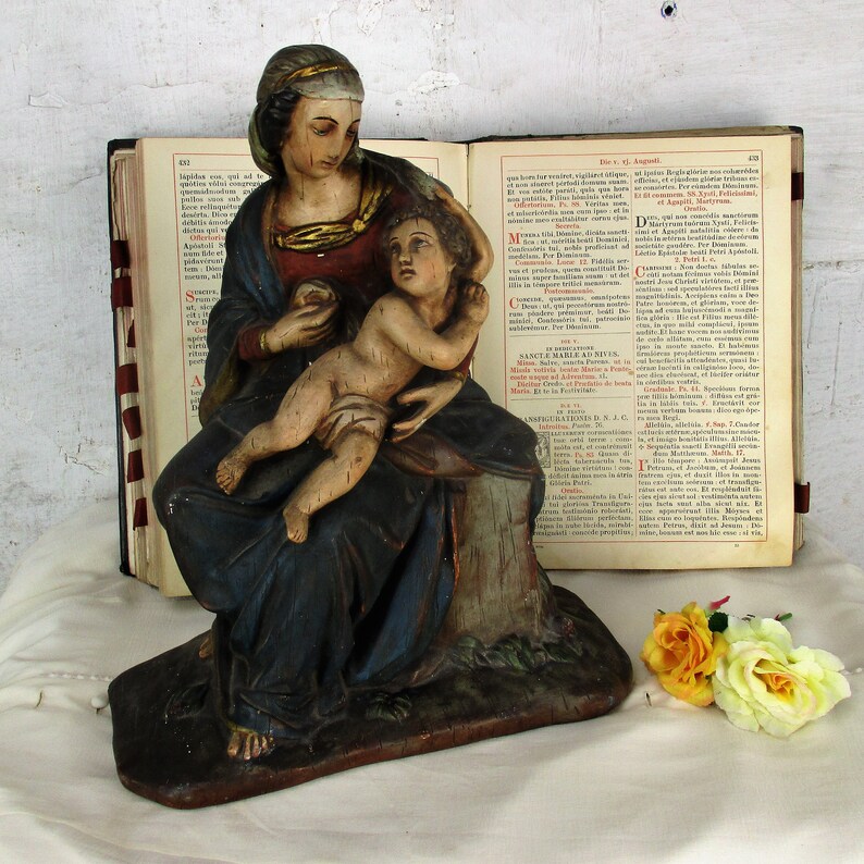 Statue Sitting Virgin Mary With Infant Sedes Sapientiae image 0