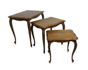 Vintage Set of 3 Stacking Nesting Tables - Louis XV Style Wood