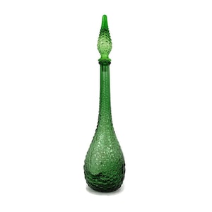 Vintage Art Bubbled Glass Green Empoli Bottle Italian Decorative Retro