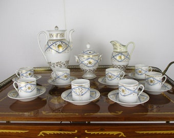 Antique Coffee or Teaset  1800s Extremely Rare French  Empire Paris 19th Century 19 pieces