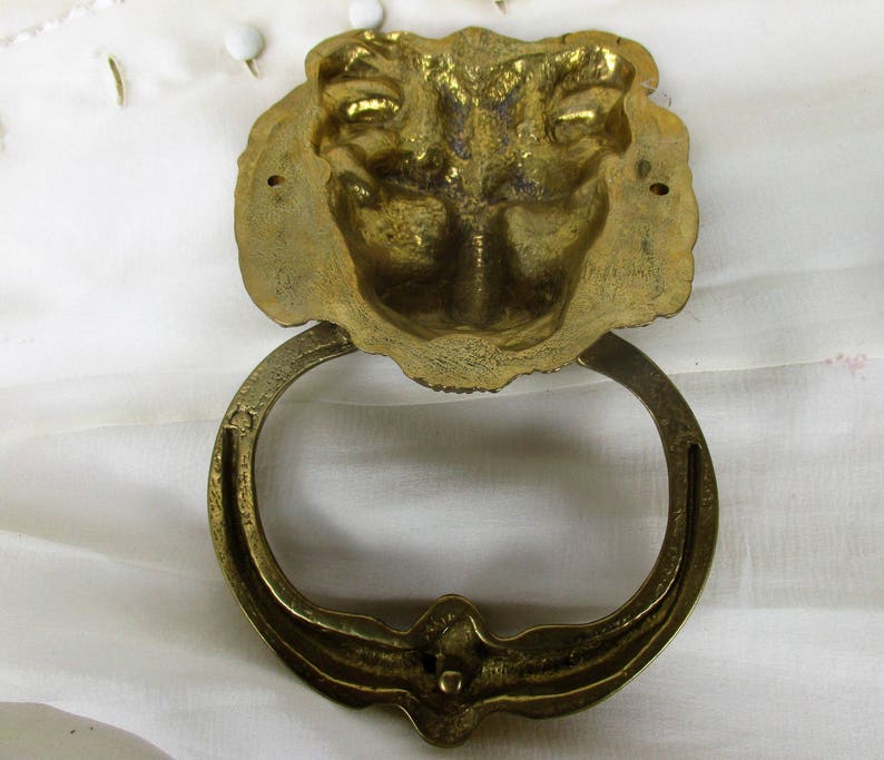 Brass Door Knocker Lions Head Ring Architectural Gorgeous Reclaimed 7.48