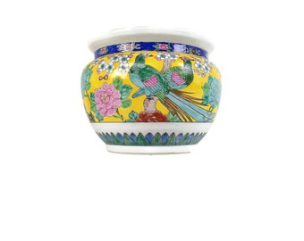 Vintage Chinese Porcelain Koi Fish Bowl Planter Vase  Cachepot Flowers Flowers  Goldi mari Hand painted