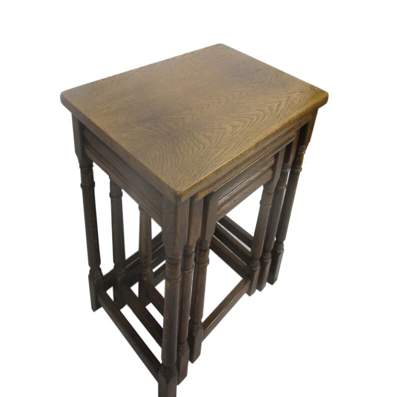 Set of 3 Wood Stacking Nesting Tables Vintage Mid Century Oak