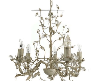 Chandelier 5 lights   Lovely  Flower Prisms Metal Glass, Lucide Belgium