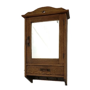 Antique Medicine Apothecary Bathroom Cabinet Beveled glass mirror Pediment Towel hooks Gorgeous