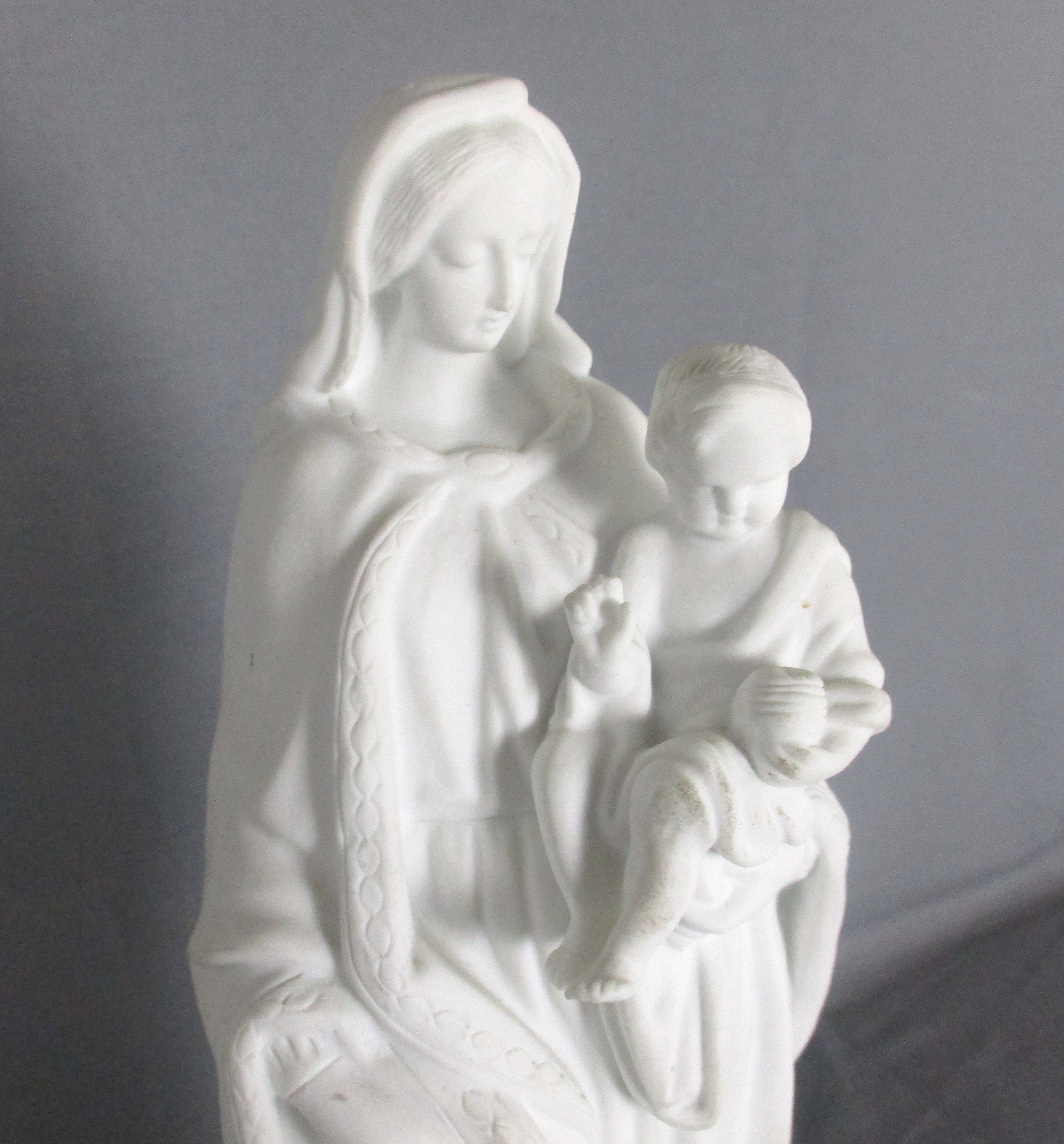 Antique 1900 Bisque Statue Virgin Mary Our Lady Madonna Infant Jesus ...