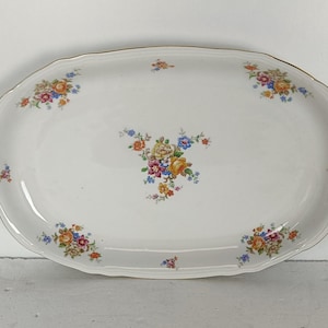 vintage Oval serving platter plate Marked Mitterteich Bavaria US zone small flowers