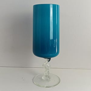 Murano Opalina Cased Glass Fiorentina vase  twisted stem vintage Azzuro Blue apothecary jar Empoli