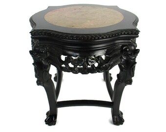 Hand Carved Wooden Chinese Marble Top Hall Console Table Pedestal Bonsai Stand